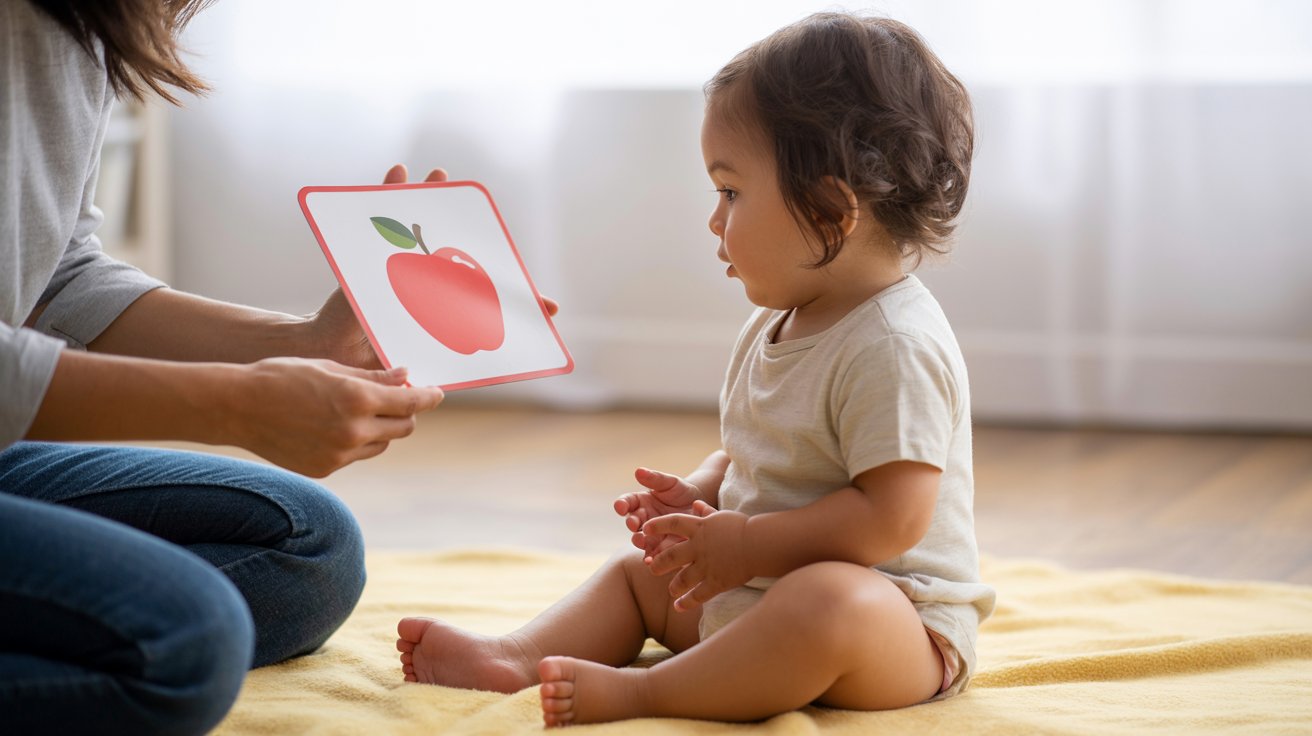 toddler learning words with flashcards