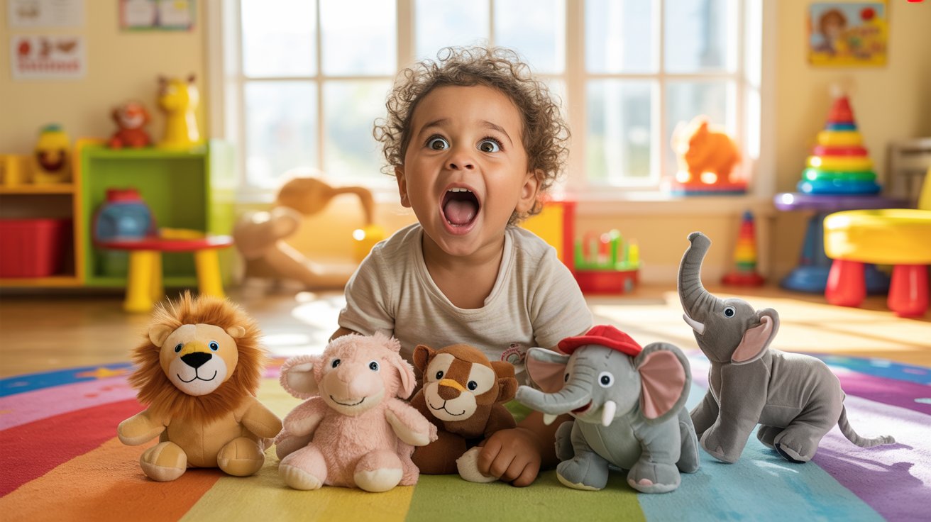 Child making playful animal sounds while practicing speech imitation