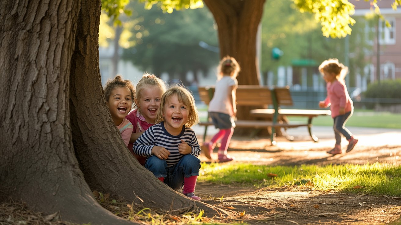 Kids crowded together in a hiding spot during a sardines game