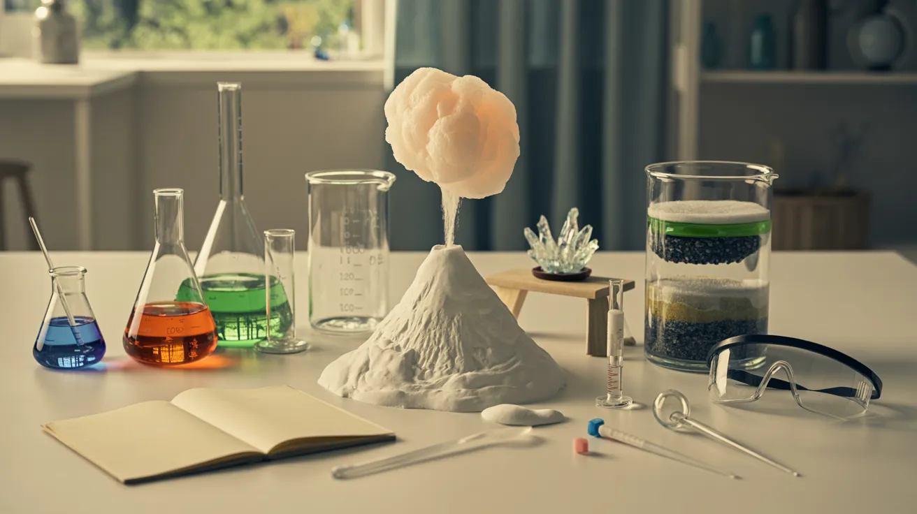 DIY science experiments setup with basic lab materials arranged for hands-on educational activities, designed to explore scientific concepts through practical learning.
