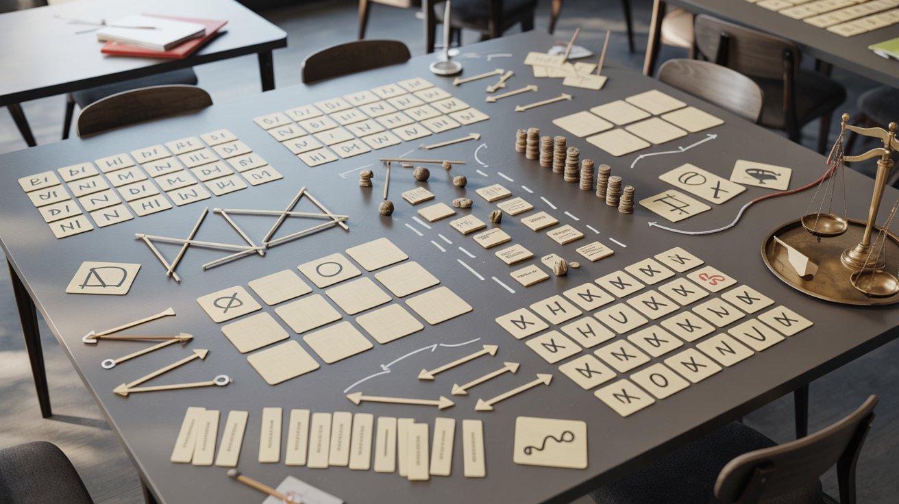 A table covered with numerous wooden letters in various sizes and styles, showcasing a creative arrangement.