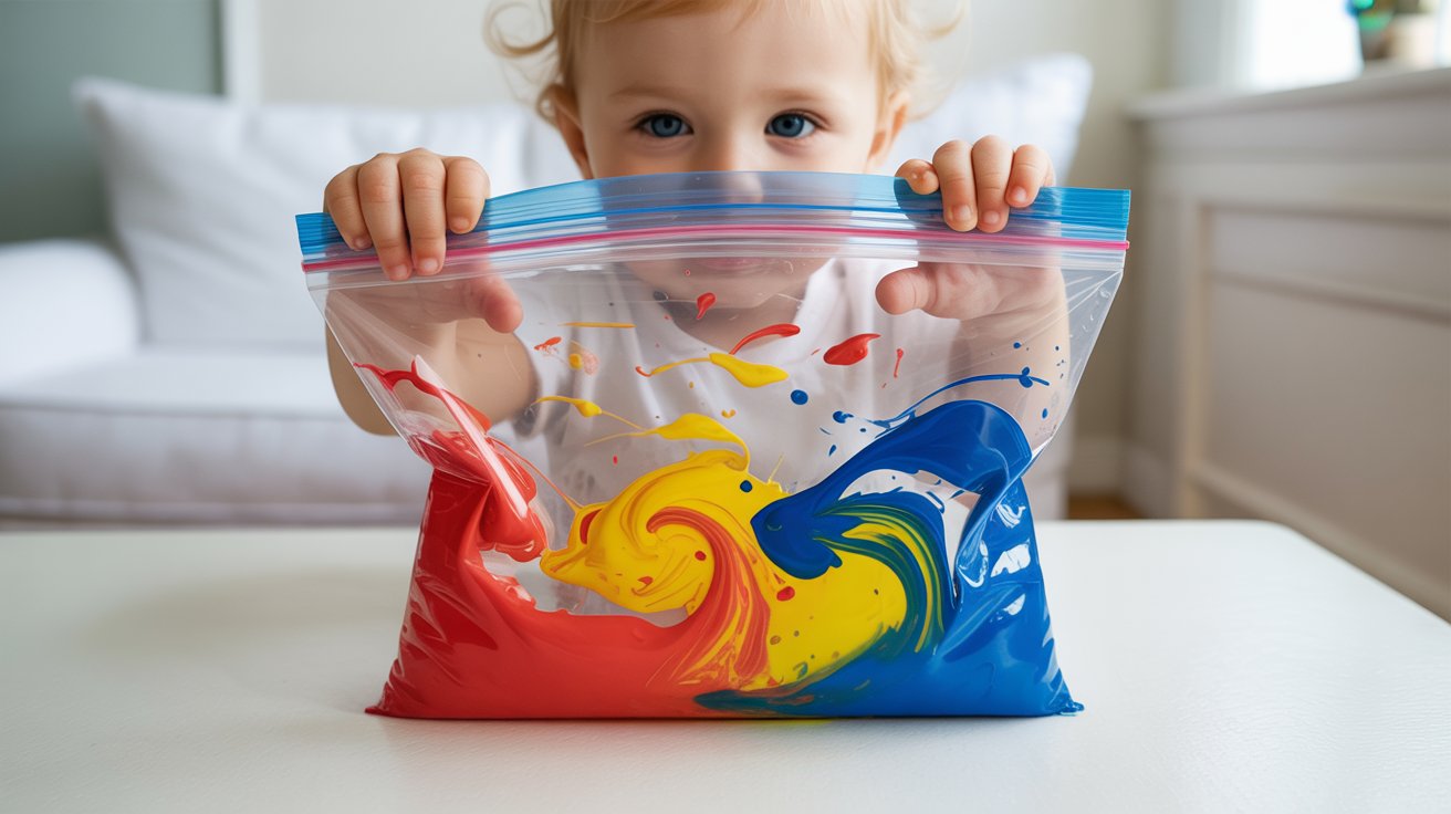 Mess-free paint squish sensory activity for toddlers
