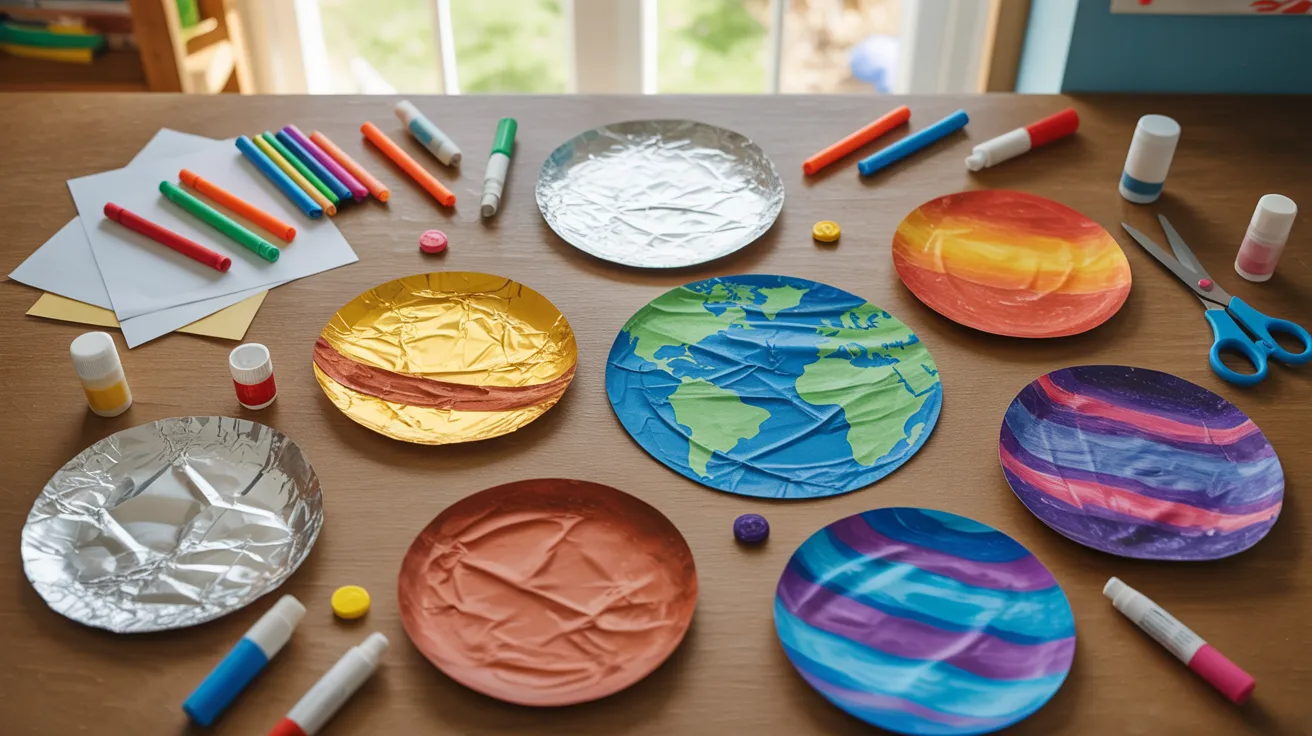 Foil planet craft with shiny texture for kids solar system activities.