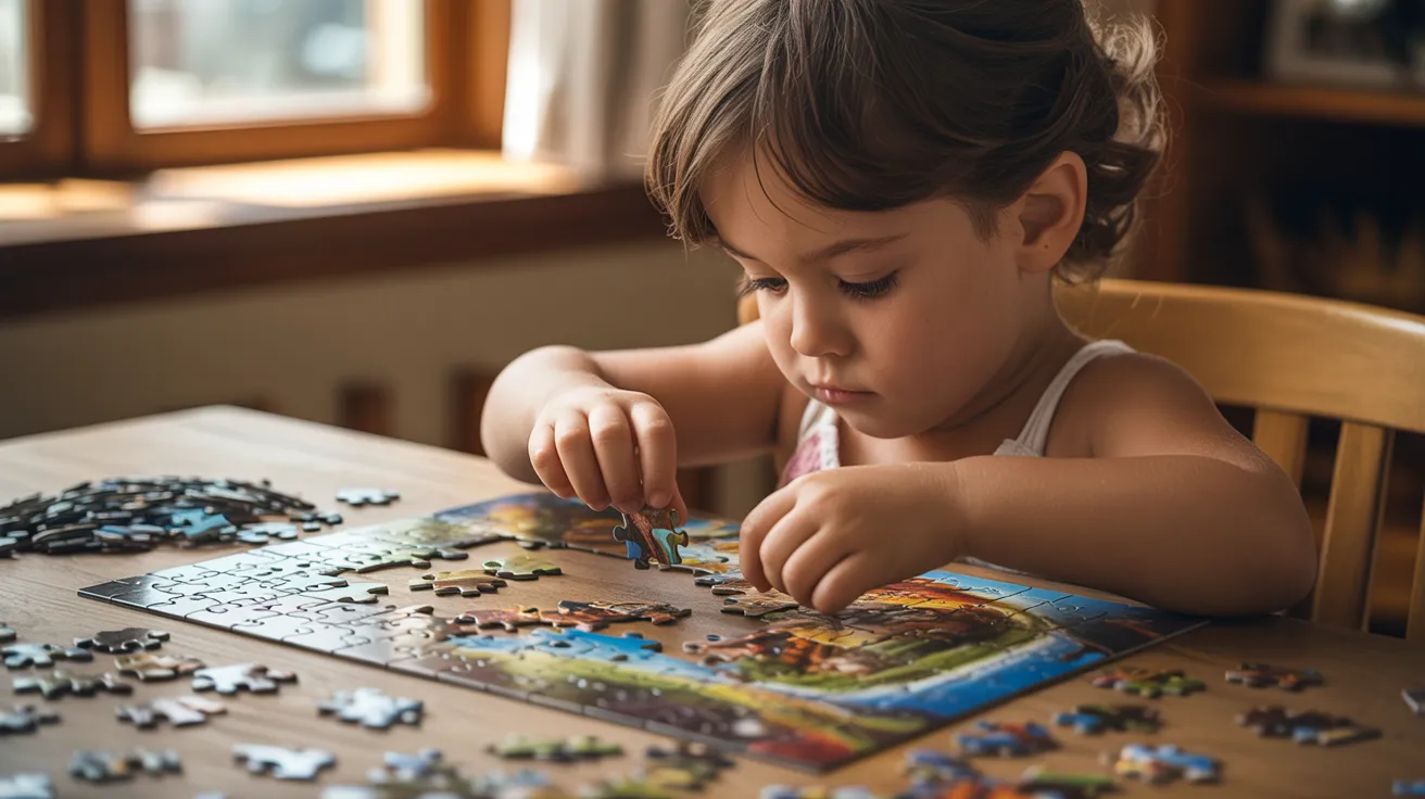 Child showing determination while trying to complete a difficult task and building resilience through effort