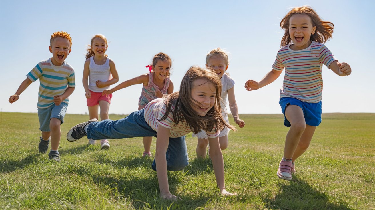 Children freeing a teammate by crawling through their legs during play