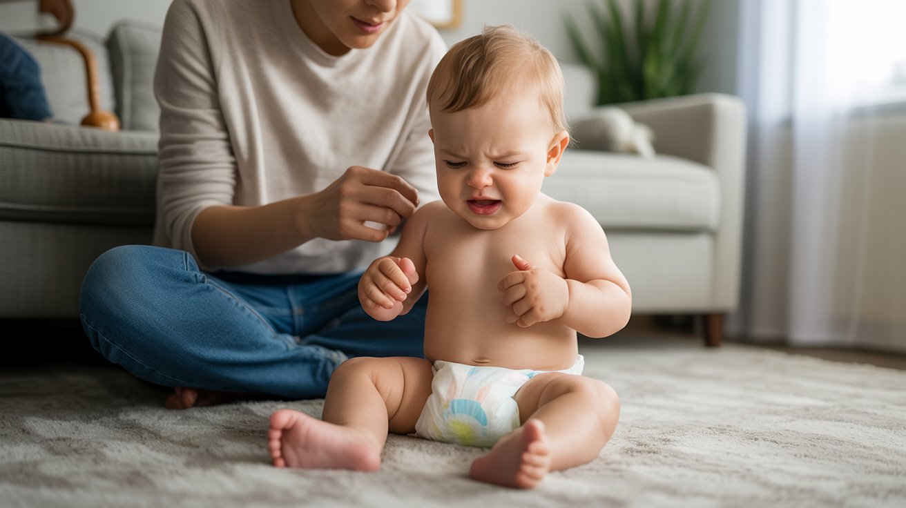 Baby crying due to discomfort during diaper or clothing adjustment