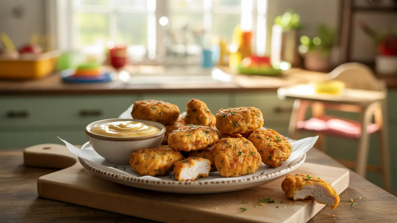 Baked chicken nuggets as healthy freezer-friendly toddler meal prep food.