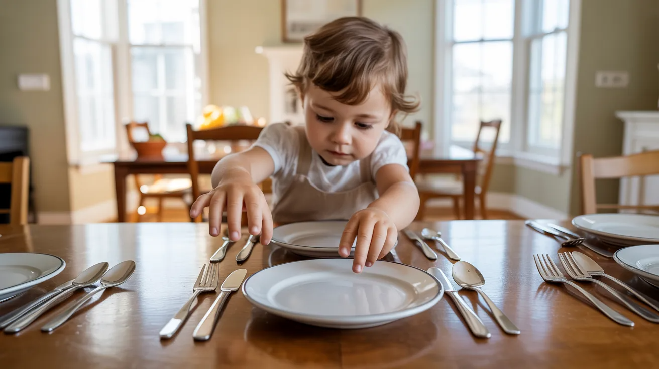 Child setting table as life skills activity for kids.