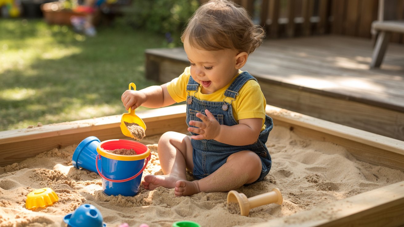 Toddler exploring sand sensory play