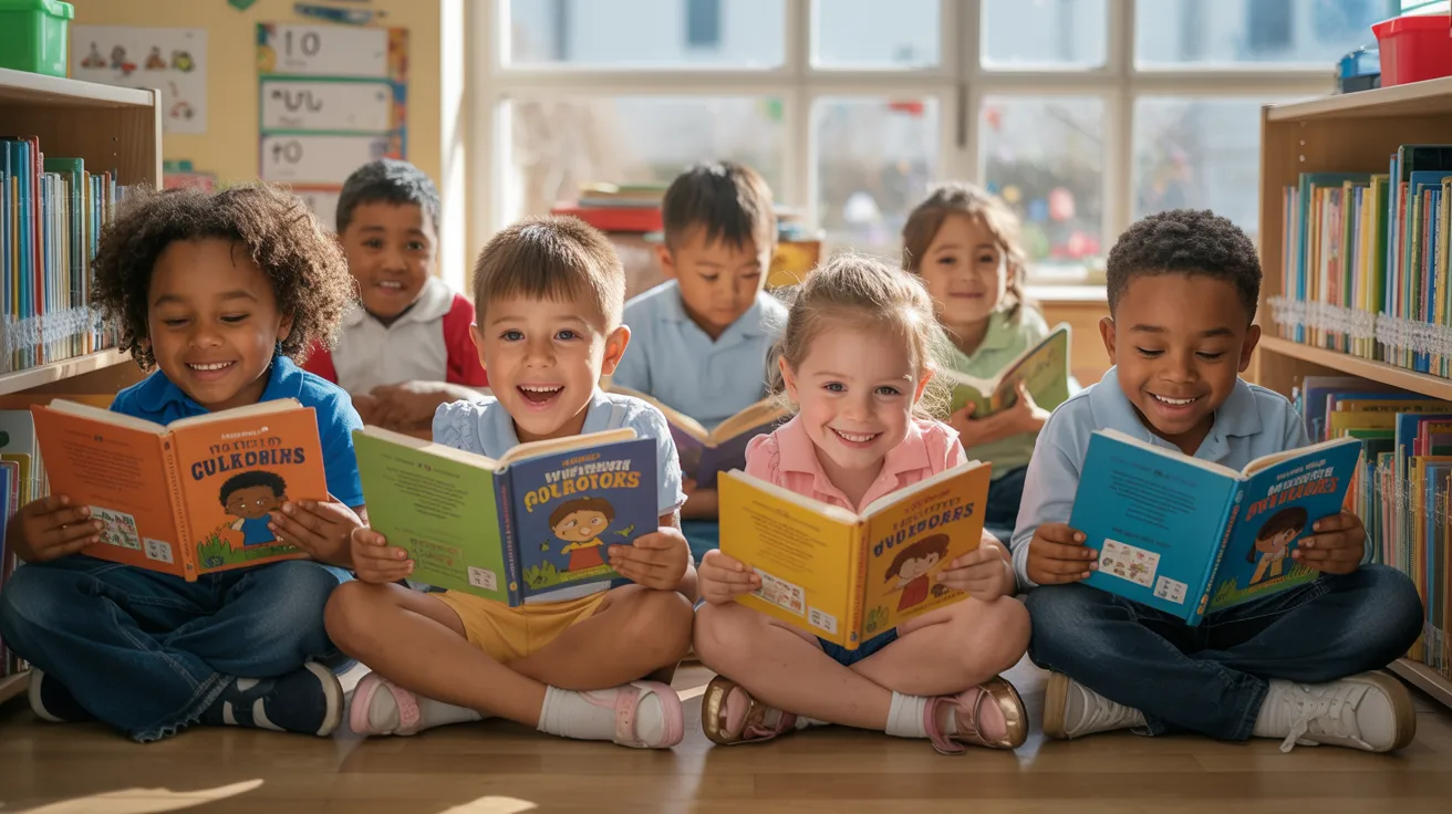 Children reading multicultural books during cultural activities for kids.