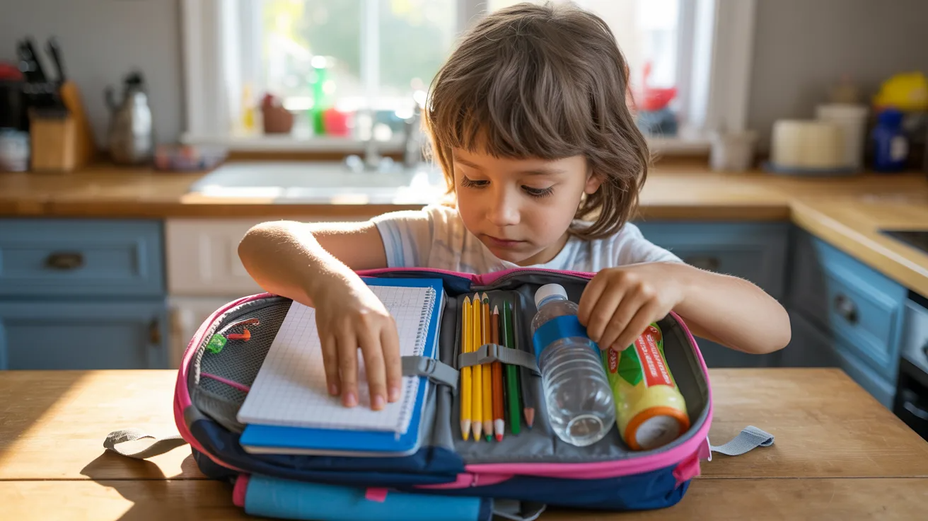 Child packing activity materials as life skills activity for kids.