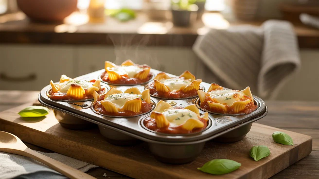 Baked pasta cups in muffin tin as easy toddler freezer meal prep.