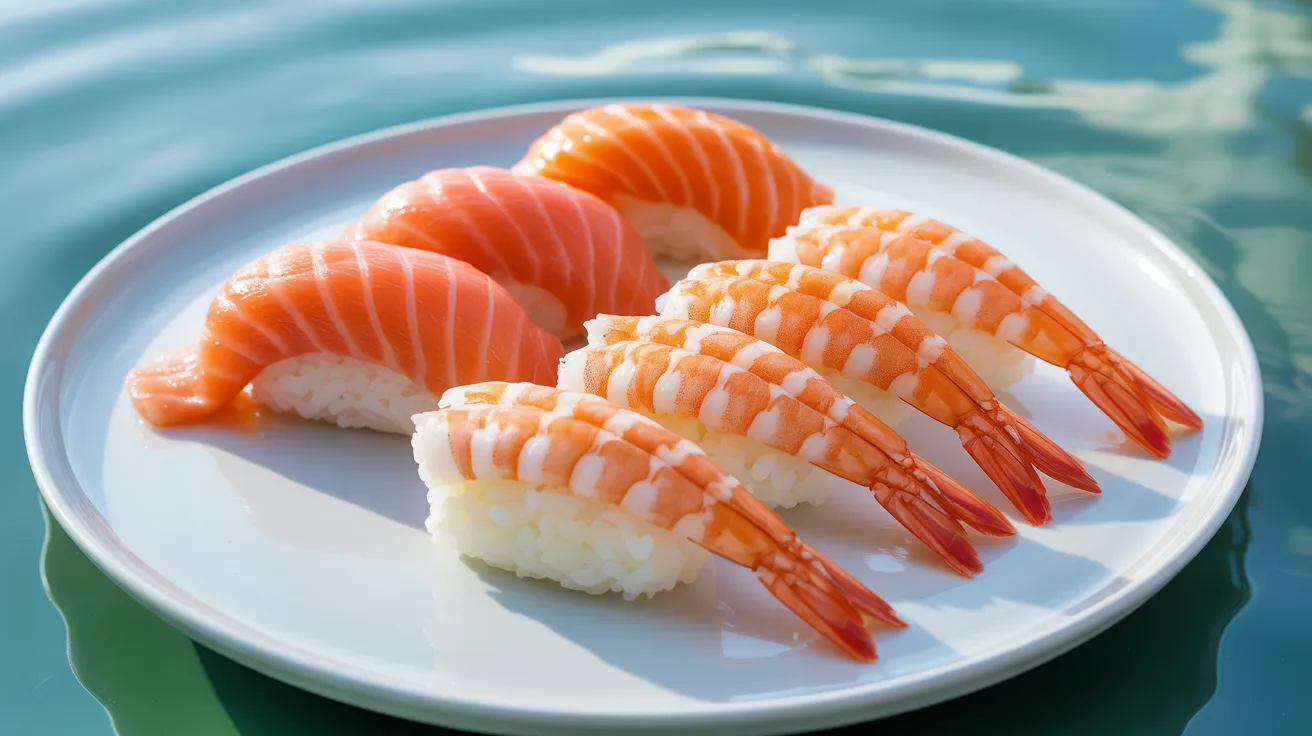 Cooked sushi rolls including shrimp tempura and crab served on plate