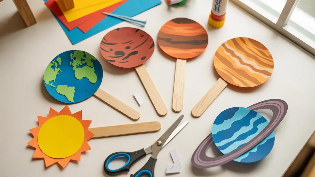 Planet stick puppets for kids solar system learning and presentation activity.