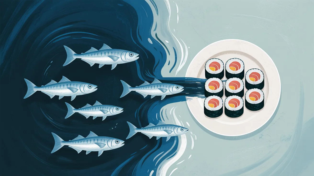 Fish and sushi visual representing mercury concerns in children’s diet
