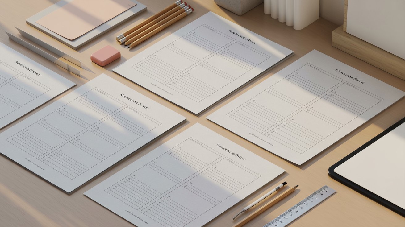 A desk setup including papers, pencils, and assorted office materials for productivity.