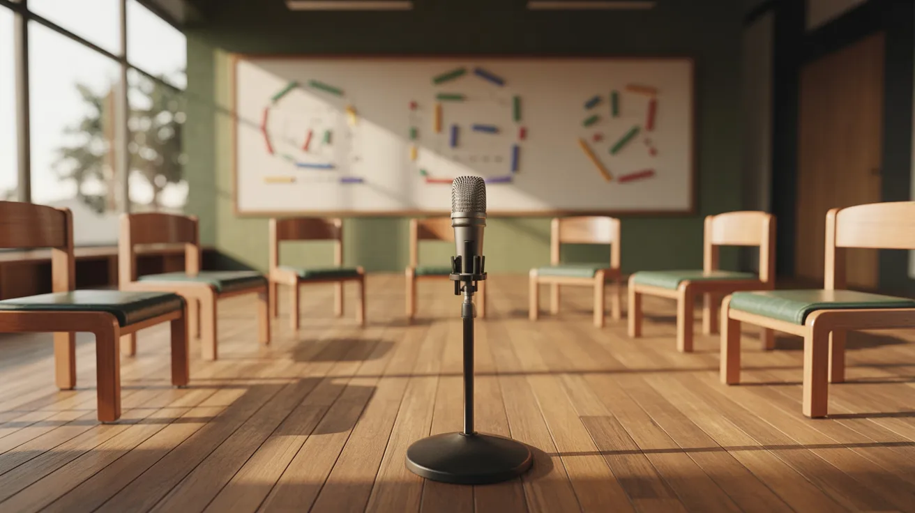 Public speaking and debate setup with podium and arranged seating, designed for speeches, discussions, and formal debate sessions in an auditorium or hall.