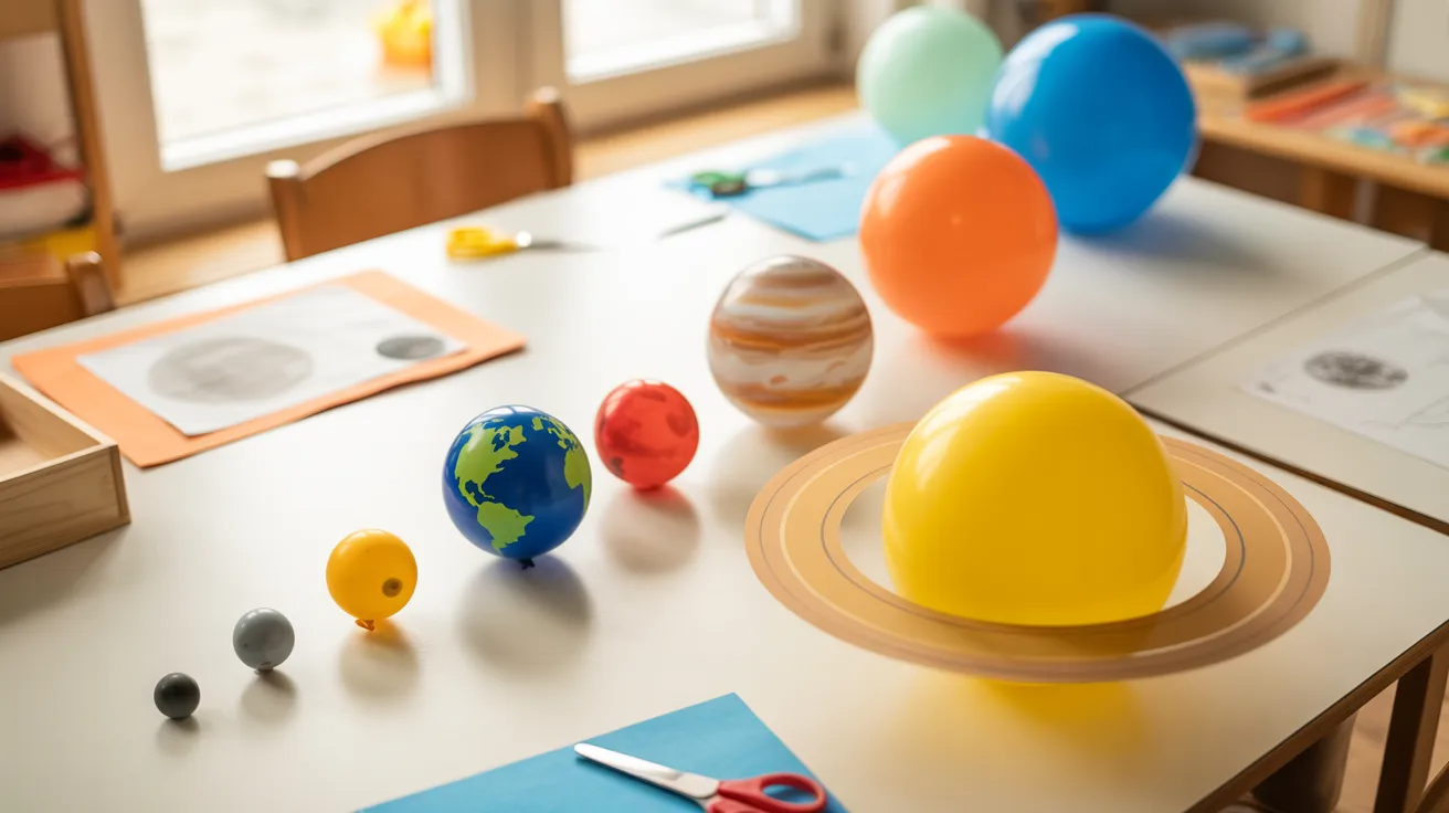 Balloon planet craft showing different sized planets for kids solar system size comparison activity.