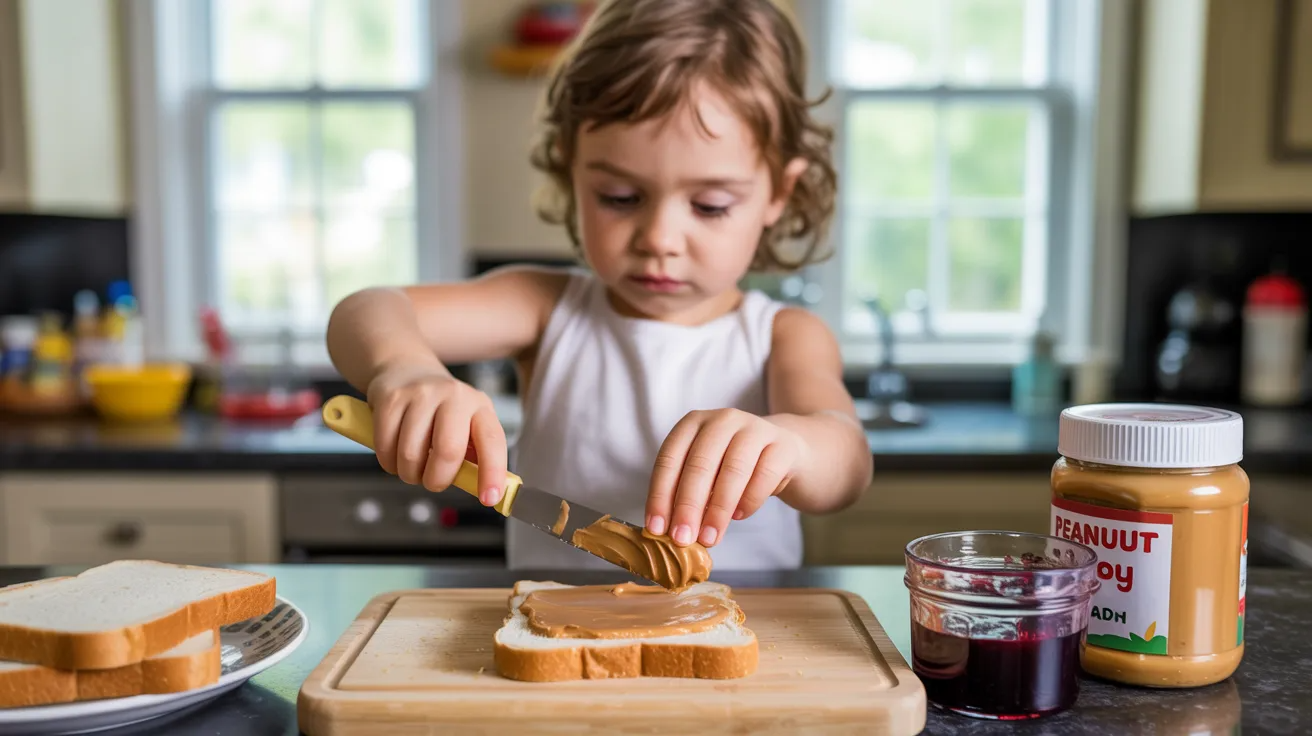 Child making simple sandwich as life skills activity for kids.