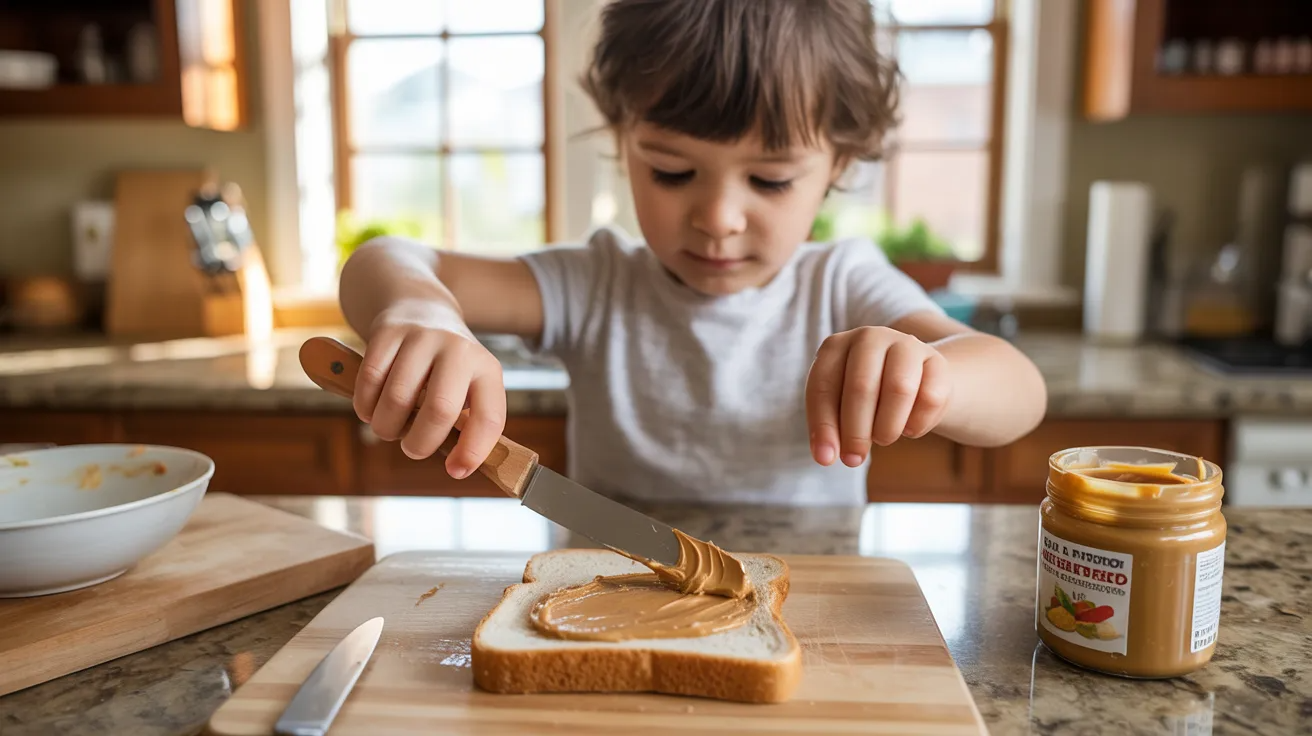 Child making simple snacks as life skills activity for kids.