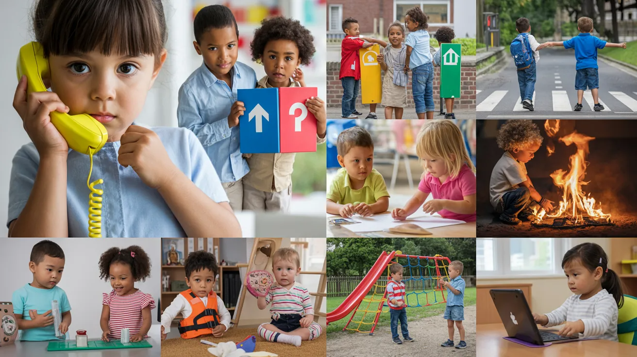 Children learning safety and awareness skills in school as a life skill activities.