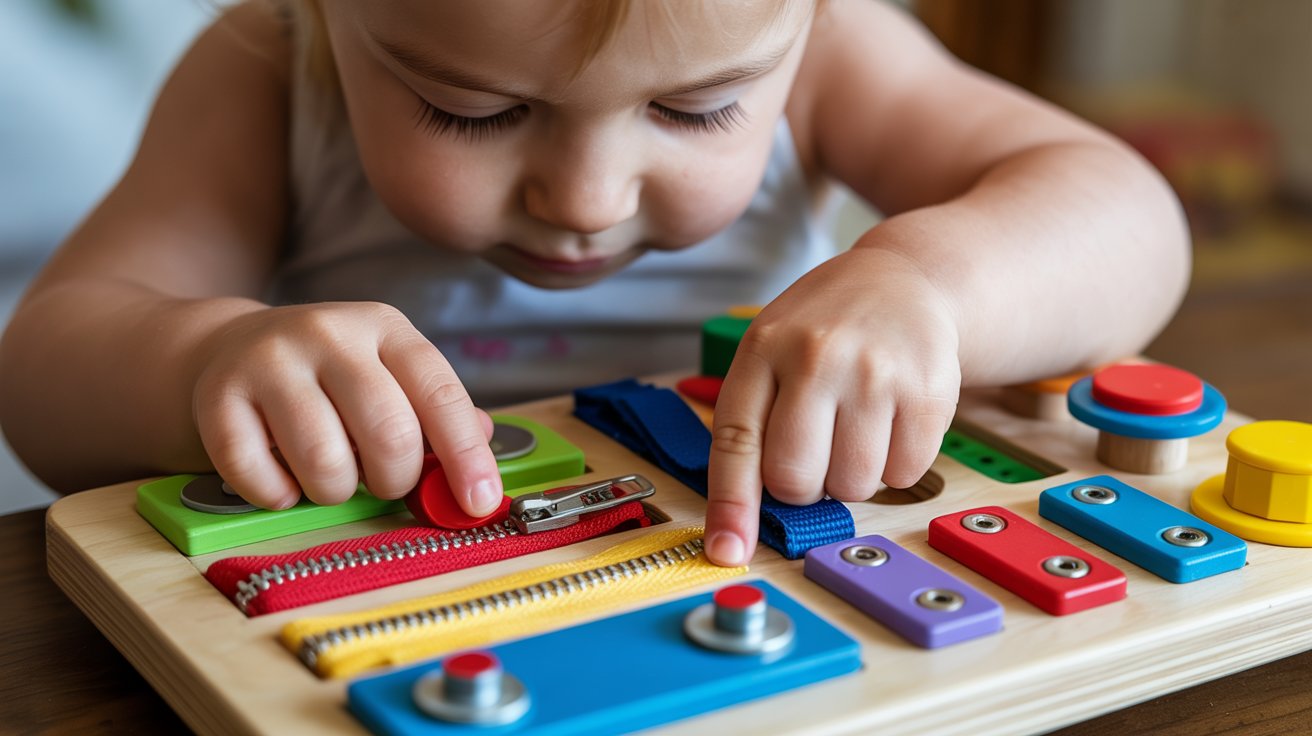 Busy board sensory activity for fine motor skills