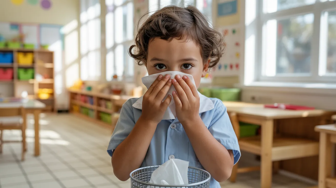 Child using tissue properly as life skills activity for kids.