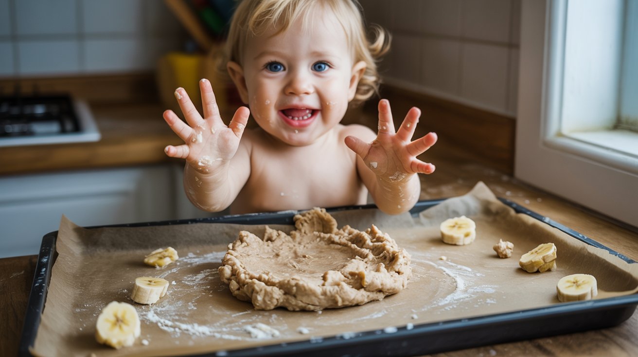 Edible banana oat sensory dough for toddlers