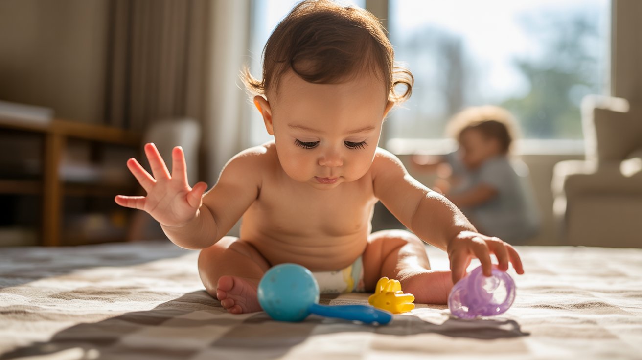 Baby exploring textures to support sensory development