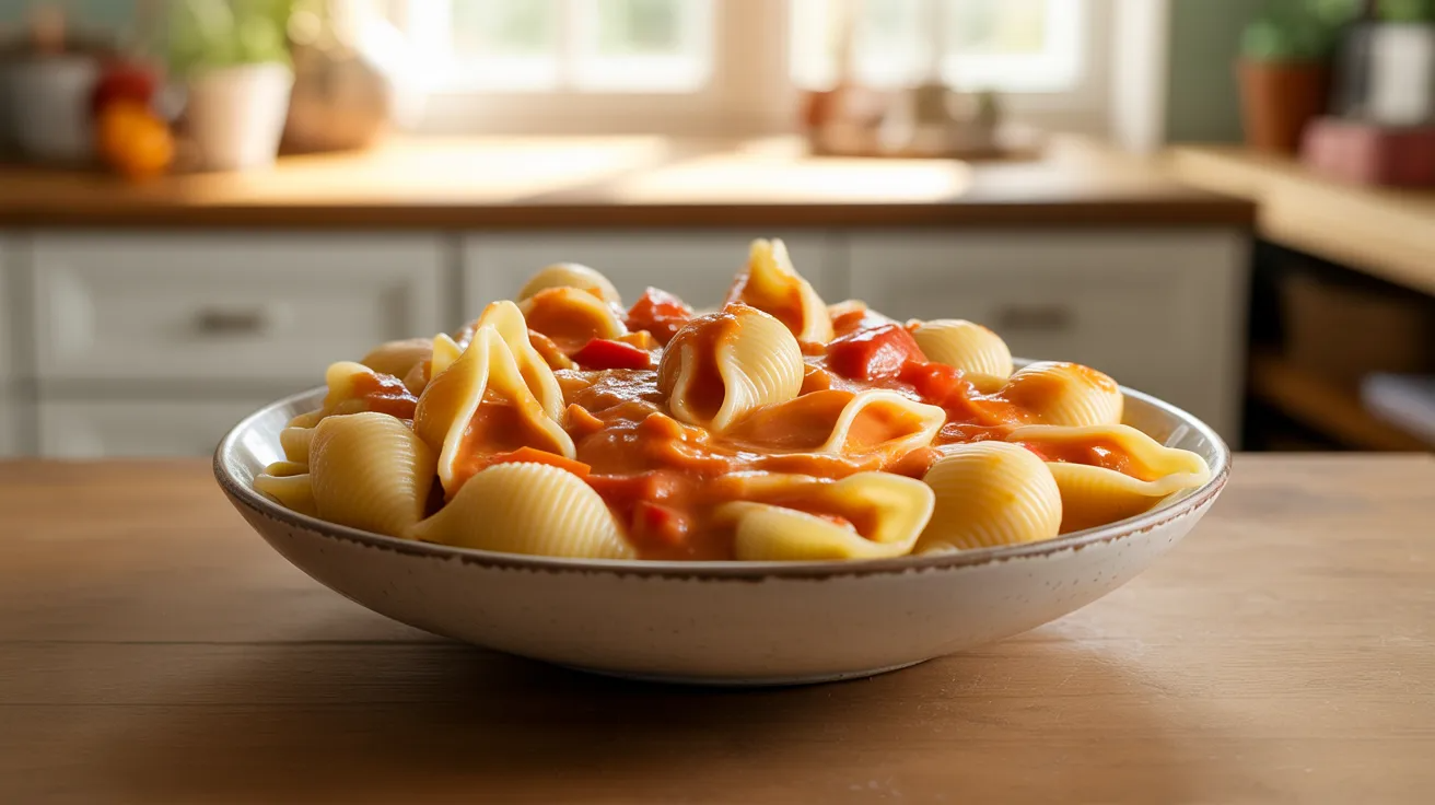 Pasta with hidden vegetable sauce as nutritious toddler meal prep meal.
