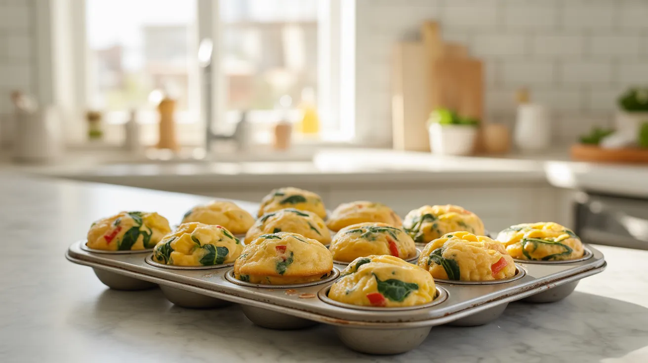 Mini egg muffins in a tray as easy toddler meal prep snack.