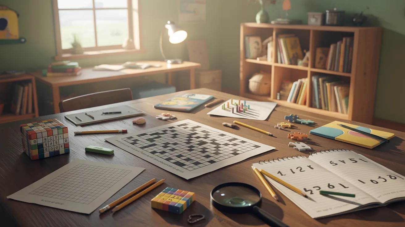 Puzzle-solving setup with pieces arranged on a table, creating an interactive problem-solving environment focused on logic and teamwork.