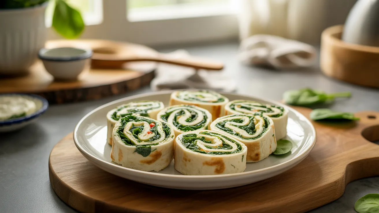Spinach and cheese roll-ups sliced as easy toddler meal prep snack.