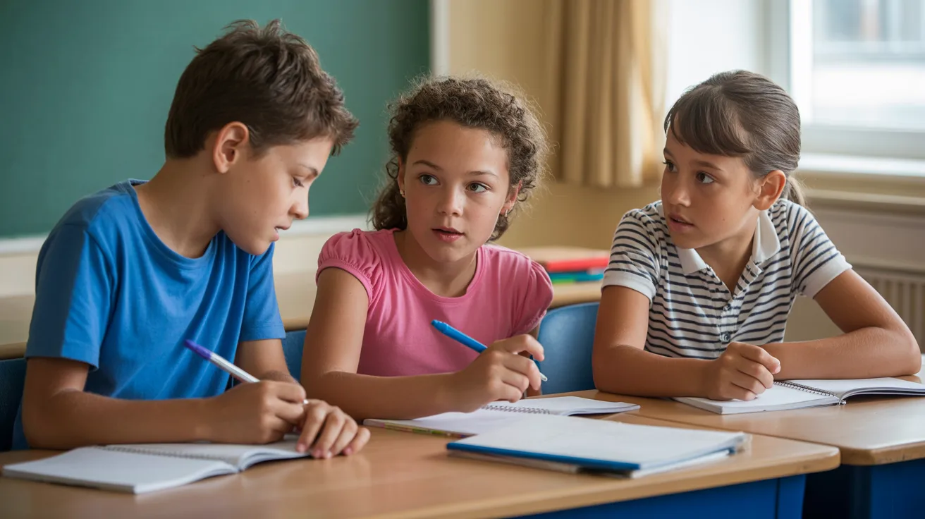 Children writing and discussing respectful and disrespectful responses during a classroom learning activity