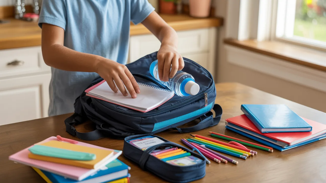 Child packing school bag as life skills activity for kids.
