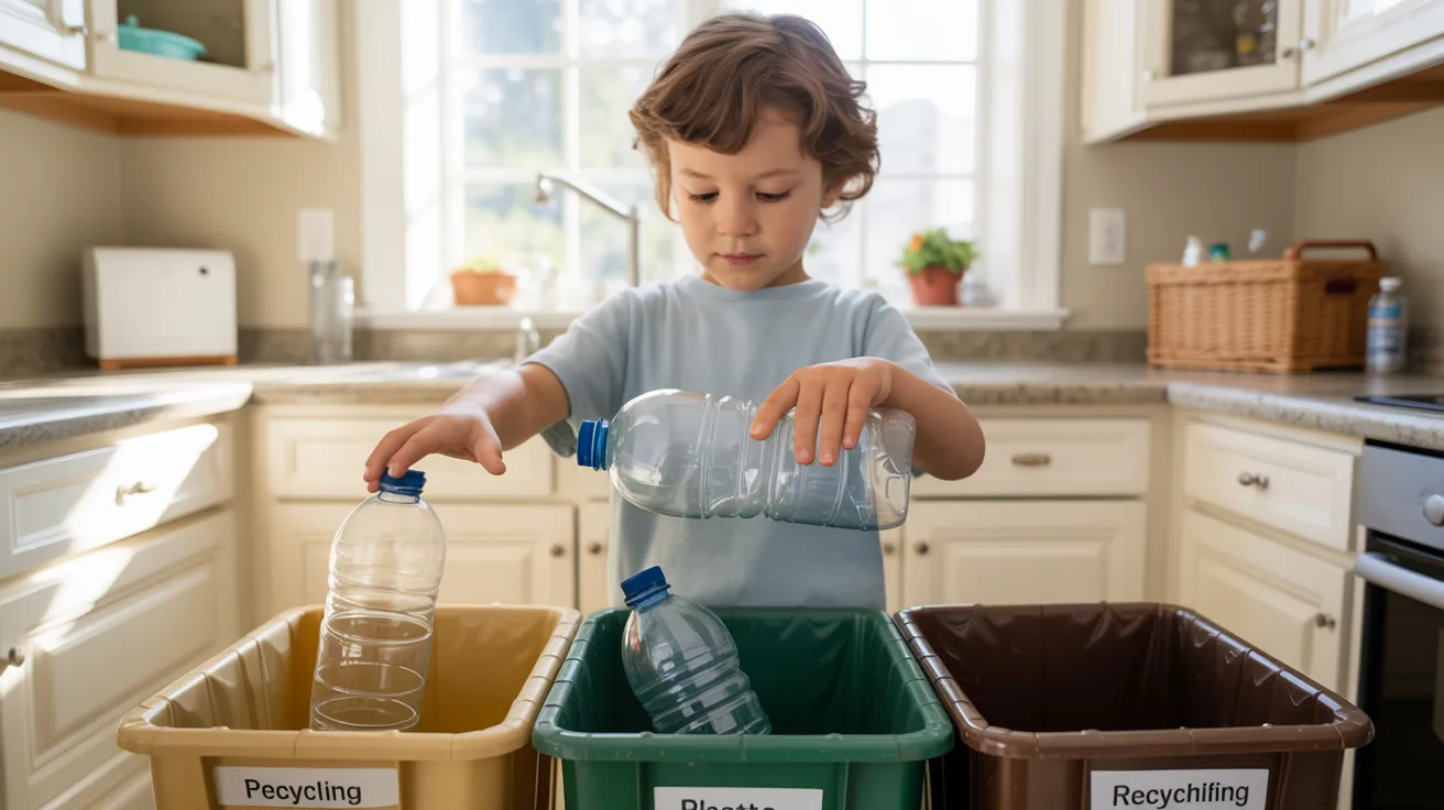 Child throwing trash properly as life skills activity for kids.
