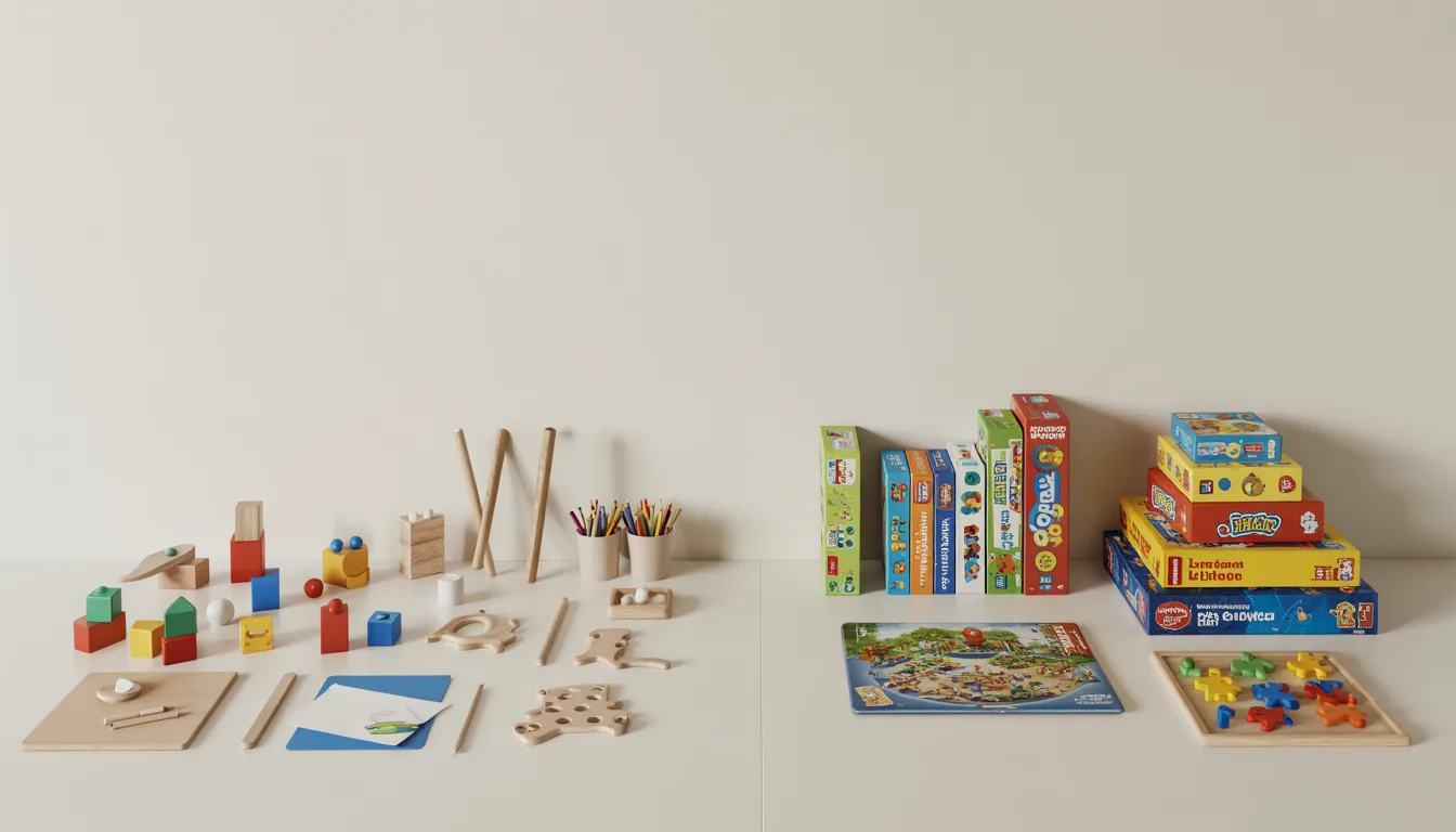 Open-ended toys like blocks separated from puzzles and board games for better organization