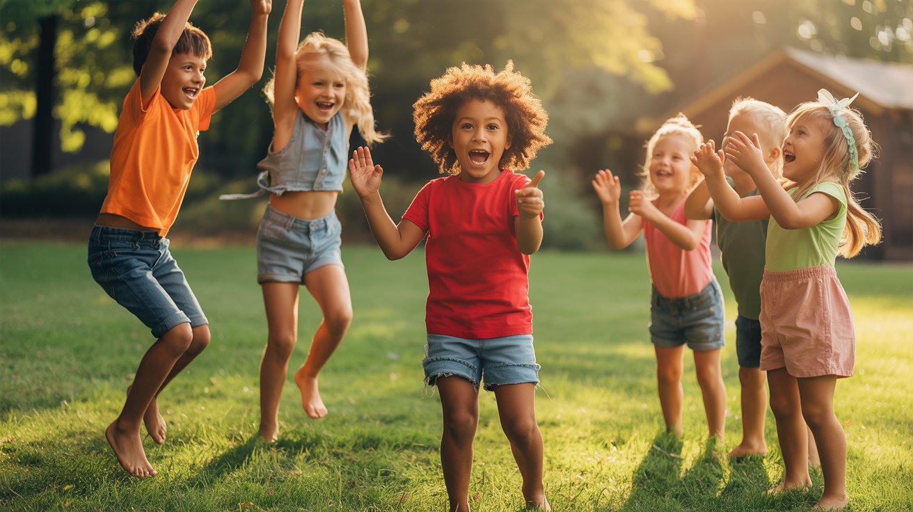 Kids following a leader’s commands during a fun listening game