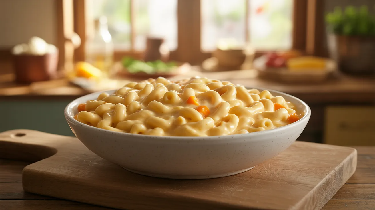 Hidden veggie mac and cheese as creamy toddler meal prep comfort food.