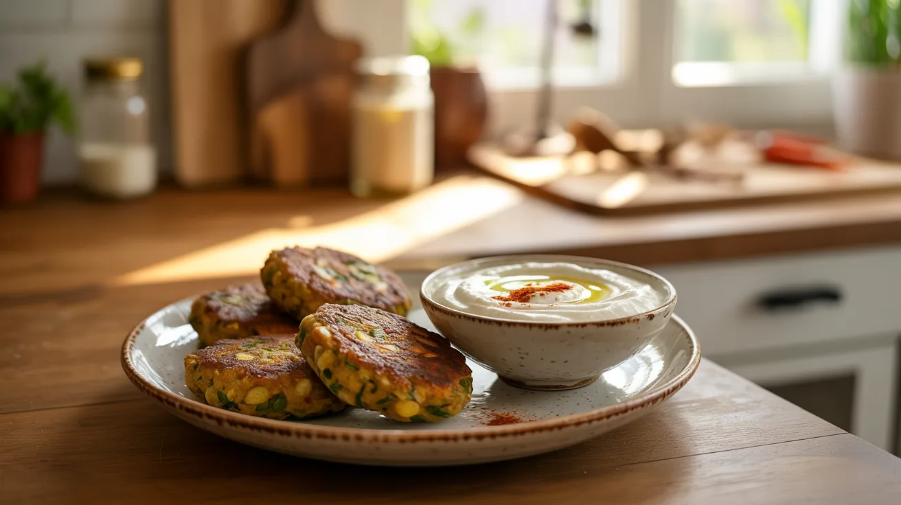 Lentil patties with yogurt dip as healthy toddler meal prep protein snack.