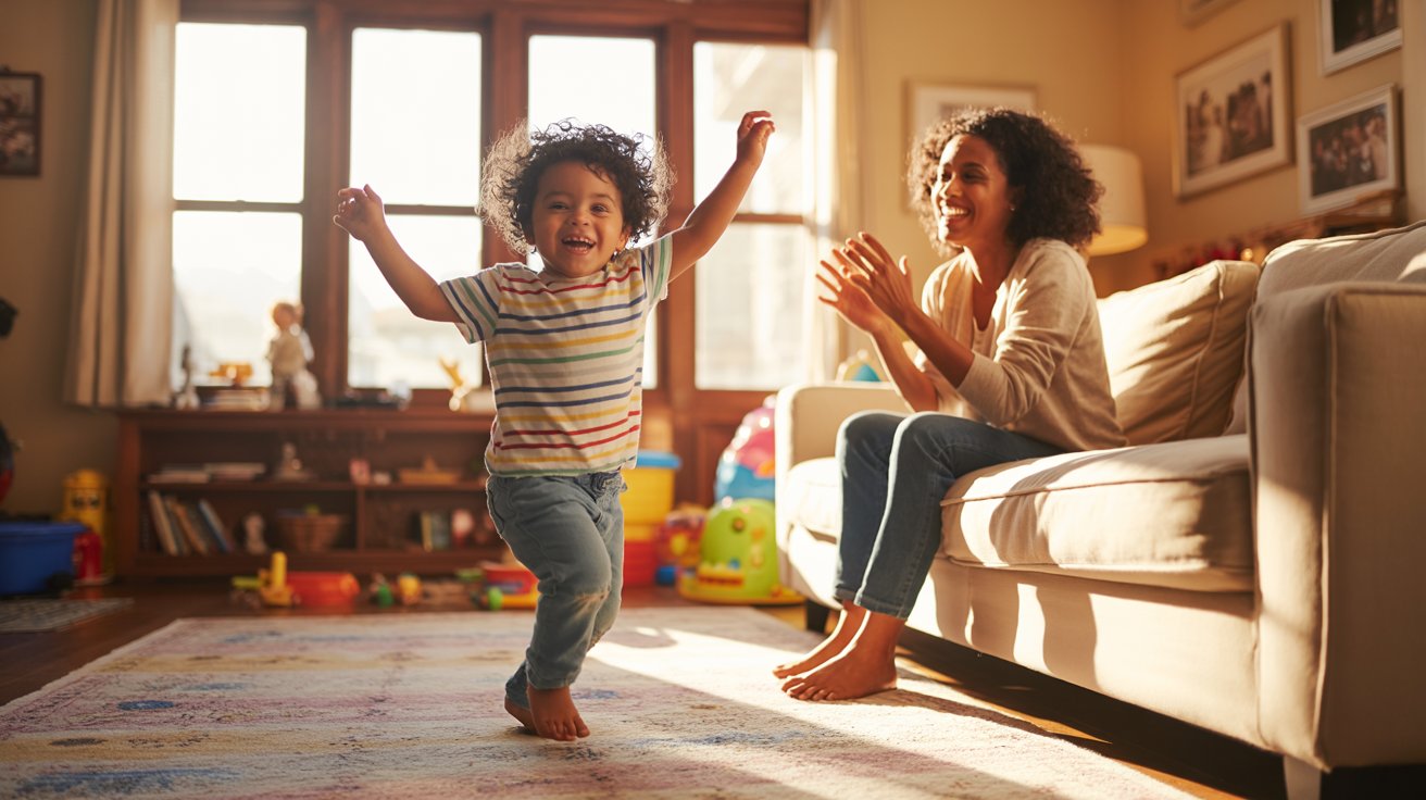 toddler dancing during music and freeze game