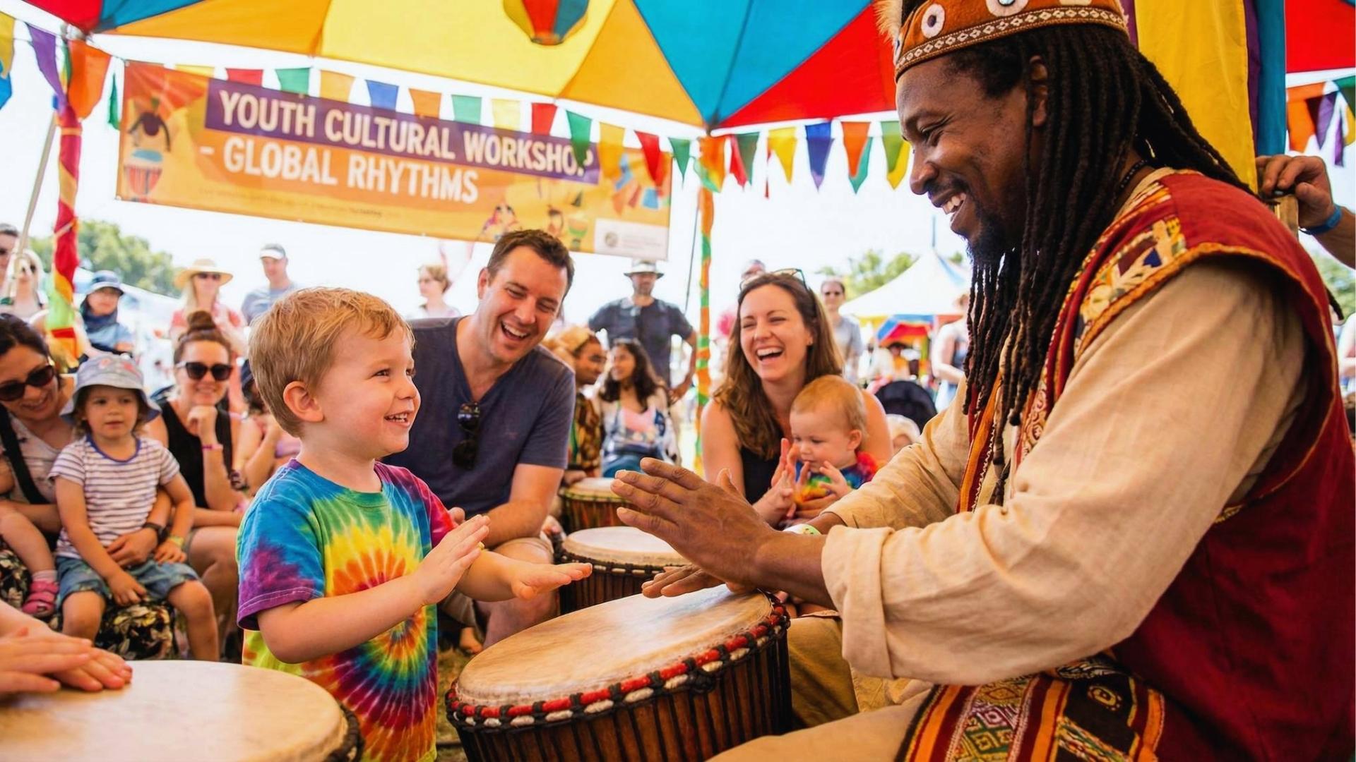 Child finding a colorful cultural festival with excitement while observing traditions and vibrant surroundings