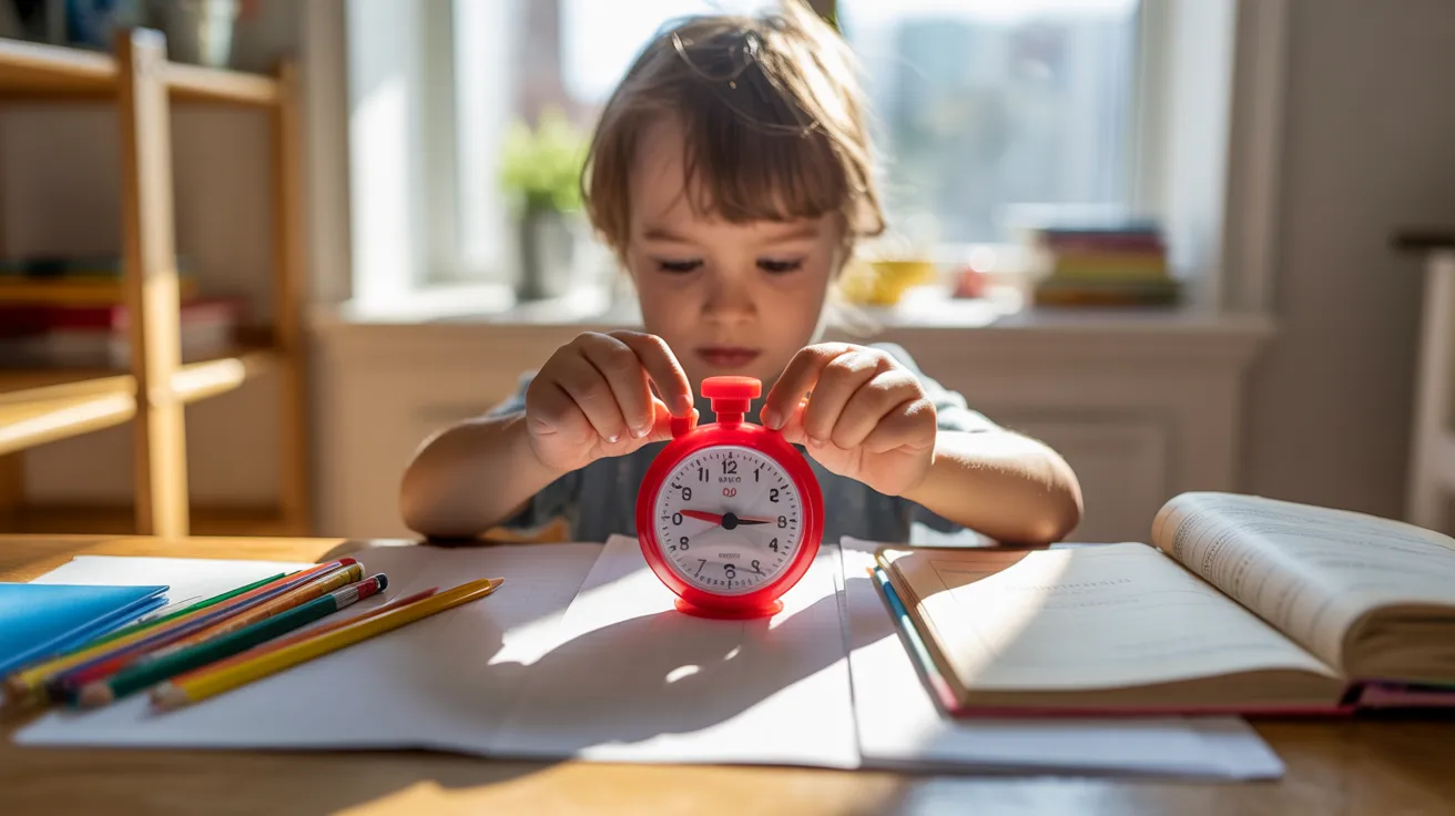 Child using timer for tasks as life skills activity for kids.