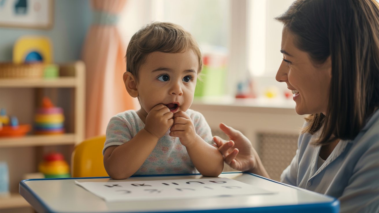 Child practicing clear pronunciation by speaking sound-focused sentences