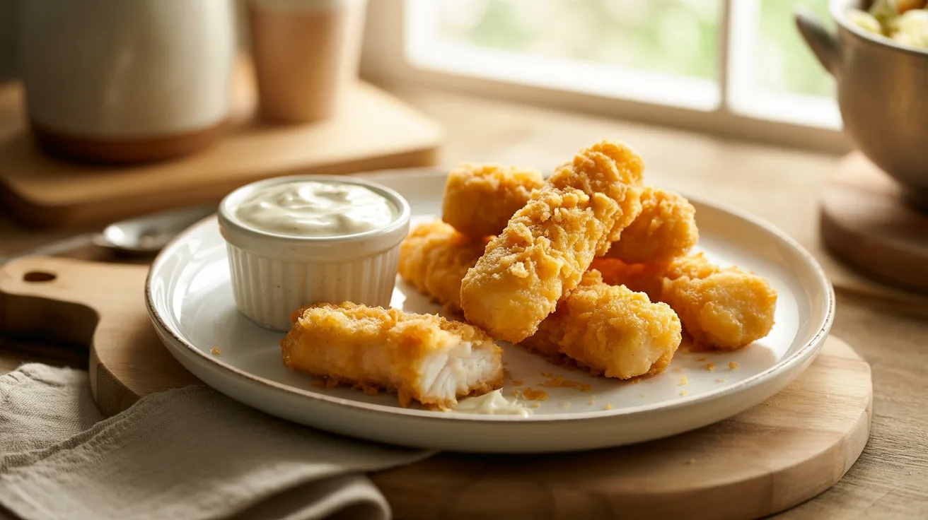 Baked fish sticks as healthy toddler meal prep freezer food.
