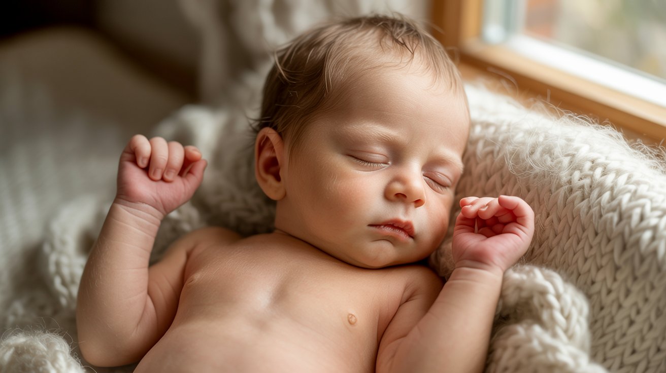 Newborn displaying early reflex arm movements