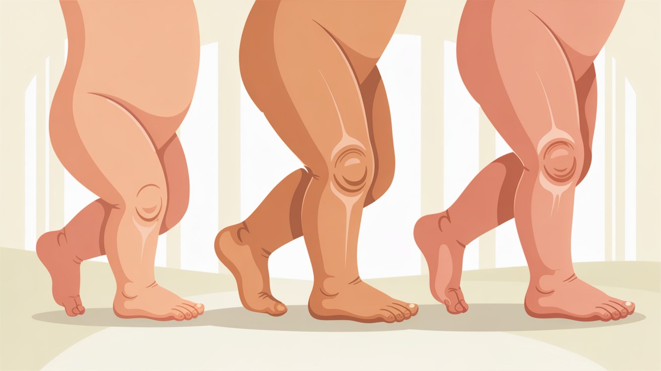 illustration showing baby to child knee development progression in soft educational parenting style visual concept